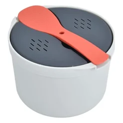 Microwave Rice Cooker 2L Food Grade PP Material Rice Spoon Lid Strainer Steaming Pot Rice Cooker Set Kitchen Cookware For Home Travel Office Use(Orange)