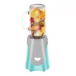 Vente Electric Personal Portable Blender, 18 Ounce Drink Mixer, Frozen Margarita, Shake & Smoothie Maker, Glass Jar With Stainless Steel Blades And 300-Watt Base, Compact BPA-Free, Turquoise BLH1002T