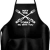 APRON DADDY Funny Apron, May The Forks Be With You - Novelty Funny Cooking Apron For Movie Fans - Extra Large 1 Size Fits All - Poly/Cotton Apron With 2 Pockets - Star Gift For Cook, Husband,