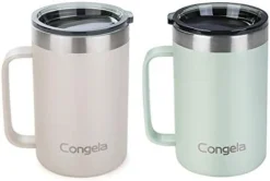 18oz 2Pack Stainless Steel Insulated Coffee Mugs With Handle, Vacuum Camping Tea Cups Set With Tritan Lid And Sand With Sage Color Combo(Cement+Desert Sage,18oz 2Pack) -Kitchen Island Sale 31y TzQmysL. AC