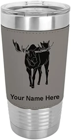 20oz Vacuum Insulated Tumbler Mug, Moose, Personalized Engraving Included (Faux Leather, Rustic) -Kitchen Island Sale 31zKf21VAkL. AC