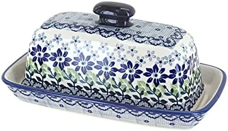 Blue Rose Polish Pottery Prairie Garden Butter Dish 9 Blue Rose Polish Pottery Prairie Garden Butter Dish - Image 9
