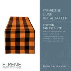 Use Living Fall Buffalo-Check Table Runner, Seasonal Farmhouse Table Runner, 13" W X 70" L, Orange And Black