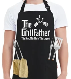 Kaidouma Funny Aprons For Men Dad With 2 Pockets - The Grillfather - Dad Birthday Gifts From Daughter Son - Father's Day Christmas Gift For Dad Chef Kitchen Bib Apron For Cooking, Grilling, BBQ