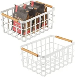 MDesign Metal Wire Storage Organizer Basket With Bamboo Wood Handles For Kitchen Pantry, Rustic Farmhouse Bin To Store Fruit, Coffee, Spices, Supplies, Yami Collection, 2 Pack, Matte Black/Natural/Tan -Kitchen Island Sale 411fFOhghwL. AC