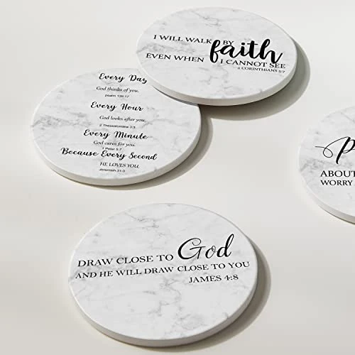 Coasters For Drinks With Bible Verses, Set Of 6 Absorbent Drinks Coasters With Holder Ceramic Drink Coaster With Cork Backing For Table Protection, Christian Coasters, Christian Gifts 5 Coasters For Drinks With Bible Verses, Set Of 6 Absorbent Drinks Coasters With Holder Ceramic Drink Coaster With Cork Backing For Table Protection, Christian Coasters, Christian Gifts - Image 5