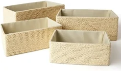 Torage Baskets Set 4 - Stackable Woven Basket Paper Rope Bin, Storage Boxes For Makeup Closet Bathroom Bedroom (Gray) -Kitchen Island Sale 412XPPrqZLL. AC