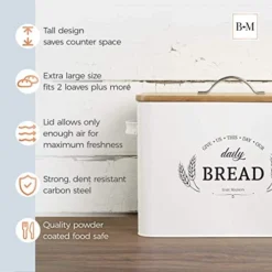 Extra Large White Farmhouse Bread Box For Kitchen Countertop - Breadbox Holder Fits 2+ Loaves - Bread Storage Container Bin - Rustic Bread Keeper Vintage Metal Kitchen Decor For Counter -Kitchen Island Sale 412gHRE9OYL
