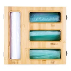 Storage Bag Organizer For Kitchen Drawer - Sturdy & Stylish Bamboo Baggie Organizer - Fits Any Brand Gallon, Slider Quart, Sandwich & Snack - Plastic Bag Organizer With Wall Mount Hardware