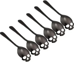 304 Stainless Steel Skull Sugar Spoon Dessert Tea Coffee Stirring Spoon Set Of 6 (Black) -Kitchen Island Sale 4133GpLWtL. AC