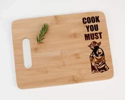 Yoda Cook You Must Engraved Bamboo Wood Cutting Board With Handle Star Wars Foodie Gift
