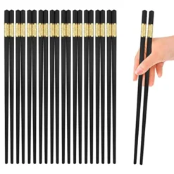 10 Pairs Non-Slip Fiberglass Chopsticks, Reusable Chopsticks Gift Set Dishwasher Safe, Easy To Use And Clean, Square Lightweight For Home Kitchen, Hotel, Restaurant Dining Tools, Black And Gold