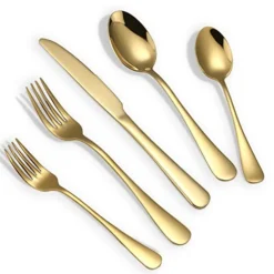 Riout Gold Silverware Set, 20 Piece Golden Cutlery Set Service For 4, Stainless Steel Flatware Set Include Spoons Forks Knives Tableware Utensil Set For Kitchen Home Restaurant, Shiny Gold Polished
