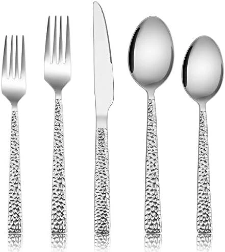 Hammered Silverware Set, E-far 40-Piece Stainless Steel Square Flatware Set For 8, Metal Tableware Cutlery Set Includes Dinner Knives/Forks/Spoons, Modern Design & Mirror Polished - Dishwasher Safe 5 Hammered Silverware Set, E-far 40-Piece Stainless Steel Square Flatware Set For 8, Metal Tableware Cutlery Set Includes Dinner Knives/Forks/Spoons, Modern Design & Mirror Polished - Dishwasher Safe - Image 5