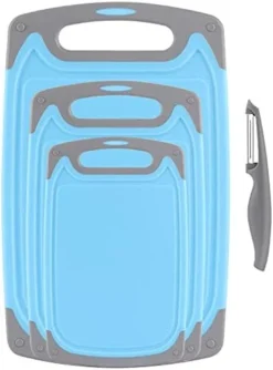 Cutting Boards For Kitchen, Plastic Chopping Board Set Of 4 With Non-Slip Feet And Deep Drip Juice Groove, Easy Grip Handle, Dishwasher Safe, BPA Free, Non-porous(Blue/Gray) -Kitchen Island Sale 413zNLW5THS. AC