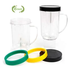 16OZ Replacement Cups For Magic Bullet, 6Pcs/Set Parts Compatible With 250W Magic Bullet Blender MB1001, Include 16oz Mug Cups With Handle, Stay Fresh Lids, Colored Lips Rings -Kitchen Island Sale 4141p4ANWzL