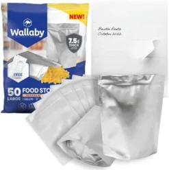 50x Wallaby 1-Quart Gusset Mylar Bag Bundle - (6 Mil - 7" X 10") Stand-Up Zipper Pouches + 50x Labels - Heat Sealable, Food Safe, & Reliable Long Term-Food Storage Solutions - Silver -Kitchen Island Sale 4147taG21lL. AC