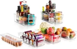 Set Of 6 Refrigerator Organizer Bins - Stackable Clear Plastic Bin With Handles, Egg Tray - For Fridge, Freezer, Kitchen, Cabinet, Countertops, Pantry - BPA Free Food Storage Rack - NCFO66 -Kitchen Island Sale 414FlTP4FSL. AC