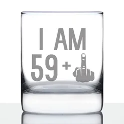 59 + 1 Middle Finger - Funny 60th Birthday Whiskey Rocks Glass Gifts For Men & Women Turning 60 - Fun Whisky Drinking Tumbler -Kitchen Island Sale 414Fuff4pML 1