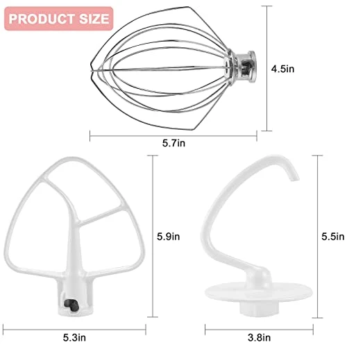 Kitchen Mixer Attachment Include K45WW Wire Whip&K45DH Dough Hook&K45B Coated Flat Blade Paddle, 3 Pieces Stand Mixers Repair Set-Stainless Steel 3 Kitchen Mixer Attachment Include K45WW Wire Whip&K45DH Dough Hook&K45B Coated Flat Blade Paddle, 3 Pieces Stand Mixers Repair Set-Stainless Steel - Image 3