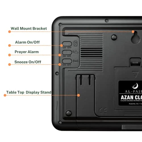 Automatic Worldwide Digital 8 Azan Prayer Sounds Islamic Wall And Desk Clock For USA FAJ-113 - Jet Black 3 Automatic Worldwide Digital 8 Azan Prayer Sounds Islamic Wall And Desk Clock For USA FAJ-113 - Jet Black - Image 3