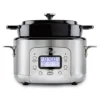 Electrics Stainless Steel And Cast Iron Slow Cooker 5 Quart 7-in-1 Slow Cook High/Low, Braise, Sauté, Simmer, Manual, Keep Warm 1200 Watts Stove And Oven Safe Black Enamel Crock Insert