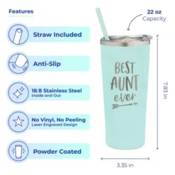 Best Aunt Ever Stainless Steel Personalized Tumbler - Insulated Cup With Cute Design - Slide Close Lid With Straw - For Pregnancy Announcements - Valentine's Day - Best Aunt Ever Gifts -Kitchen Island Sale 414mciwhNHL