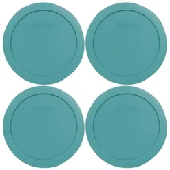 Pyrex 7201-PC Turquoise Round 4 Cup Plastic Storage Lid, Made In USA - 4 Pack