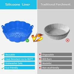 2 Pack Air Fryer Silicone Liners, Silicone Air Fryer Liners, Replacement Of Flammable Parchment Paper, Air Fryer Liners Silicone For 3QT - 5QT (Blue-Grey) -Kitchen Island Sale 4155gHGQ8iL