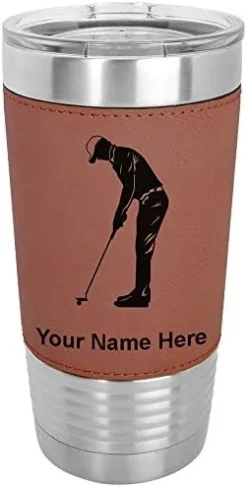 20oz Vacuum Insulated Tumbler Mug, Golfer Putting, Personalized Engraving Included (Faux Leather, Rustic) -Kitchen Island Sale 4158fEwWAL. AC