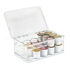 IDesign 2-Tier Coffee Pod Holder Lidded Bin, Plastic Pantry And Kitchen Storage, The Linus Collection – 7.25" X 10.75" X 4.25", Clear