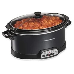 Hamilton Beach Programmable Slow Cooker With Three Temperature Settings, 7-Quart + Lid Latch Strap, Black & 6-Speed Electric Hand Mixer With Whisk, Traditional Beaters, Snap-On Storage Case, White
