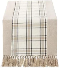 15 X 72 Inch Buffalo Checks Linen Table Runner With Handmade Fringed, Rustic Farmhouse Style Wide Table Runners 72 Inches Long For Dining Room, Dresser - Beige Plaid -Kitchen Island Sale 415yu60iEML. AC