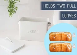 At & Jules Extra Large White 15 X 10 Metal Farmhouse Bread Box - Holds Two Full Loaves -Kitchen Island Sale 4164QQx0ejL