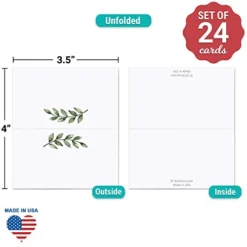 Greenery Place Cards 3.5" X 2" (Set Of 24) Blank For Name Food Table Setting Dinner Party Seating Wedding Reception Buffet Tent Style Rustic Green Leaves - Made In USA