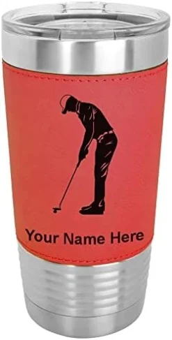 20oz Vacuum Insulated Tumbler Mug, Golfer Putting, Personalized Engraving Included (Faux Leather, Rustic) -Kitchen Island Sale 416l4qVCvmL. AC
