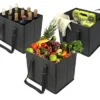3 Packs Reusable Grocery Shopping Bags, Shopping Cart Bags, Storage Boxes, Trunk Organizer, Premium Quality, Heavy Duty Tote, Reinforced Bottom, Foldable, Collapsible, Sustainable (L, Set Of 3)