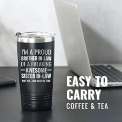 Gifts For Brother In Law From Sister, Funny Gift Idea For The Best Brother For Christmas, Birthday, 20 Oz Stainless Steel Insulated Travel Mug Tumbler - Proud Brother In Law -Kitchen Island Sale 41733bzelAL