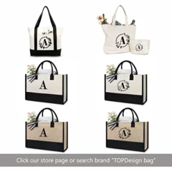 TOPDesign Initial Jute/Canvas Tote Bag, Personalized Present Bag, Suitable For Wedding, Birthday, Beach, Holiday, Is A Great Gift For Women, Mom, Teachers, Friends, Bridesmaids (Letter S) -Kitchen Island Sale 4173PVeUEhL
