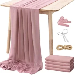 4PCS Dusty Rose Chiffon Table Runner 29x120 Inches, Romantic Dusty Pink Sheer Fabric For Wedding Decorations, Baby Shower And Birthday Party Cake Table Decorations -Kitchen Island Sale 4179G4qSoEL. AC
