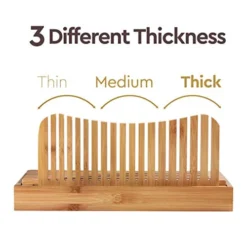 Luxury Bamboo Bread Slicer With Knife - 3 Slice Thickness, Foldable Compact Cutting Guide With Crumb Tray, Stainless Steel Bread Knife For Homemade Bread, Cake, Bagels 5.5” Wide X 5” Tall -Kitchen Island Sale 417AtQZoz0L