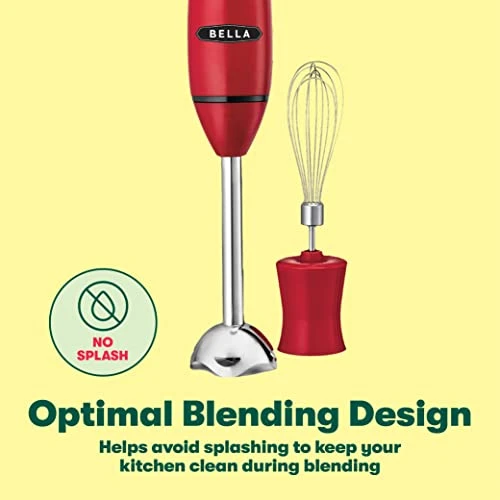 Bella Immersion Hand Blender With Whisk Attachment, Quickly Mixes Sauces, Purees Soups, Smoothies & Dips, BPA-Free, Easy To Clean, Stainless Steel/Red 2 Bella Immersion Hand Blender With Whisk Attachment, Quickly Mixes Sauces, Purees Soups, Smoothies & Dips, BPA-Free, Easy To Clean, Stainless Steel/Red - Image 2
