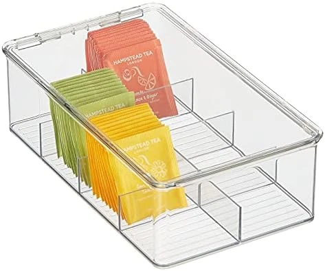 MDesign Plastic Stackable Tea Bag Organizer Storage Bin With Lid For Kitchen Cabinets, Countertops, Pantry - Container Holds Beverage Bags, Cups, Pods, Packets, Condiment Accessories - Clear 5 MDesign Plastic Stackable Tea Bag Organizer Storage Bin With Lid For Kitchen Cabinets, Countertops, Pantry - Container Holds Beverage Bags, Cups, Pods, Packets, Condiment Accessories - Clear - Image 5