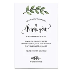 Thank You Placecards For Wedding (Set Of 50) Large 4" X 6" Table Place Setting Cards - Made In USA - Watercolor Greenery Green Leaves On White