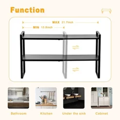 2 Tier Expandable Cabinet Shelf Organizer Over The Sink Storage Rack 2 Tier Adjustable Countertop For Kitchen Bathroom Pantry Spice Cupboard Dish Cup Bottle Pot Metal Plate Heavy Duty Nonslip(Black) -Kitchen Island Sale 417znK3iNvL