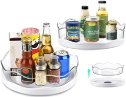 [2 Pack] Lazy Susan Organizer With Removable Bins, Non-Skid Lazy Susan Turntable For Cabinet Refrigerator, Rotating Turntable Organizer For Pantry Countertop Cupboard Kitchen Bathroom, 9" & 11", White -Kitchen Island Sale 4180DXrUXIL. AC