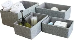 Torage Baskets Set 4 - Stackable Woven Basket Paper Rope Bin, Storage Boxes For Makeup Closet Bathroom Bedroom (Gray) -Kitchen Island Sale 4180SN1vaL. AC