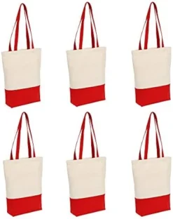 Canvas Tote Bag Heavy Duty 12 Oz Cotton With Bottom Gusset Grocery Beach Shopping Bag 17x14x4 Inches - 6 Pack (Red) -Kitchen Island Sale 418Gm52Vx L. AC