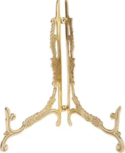 Ornate Hinged Brass Plate Stand, 9.5" H X 8" W X 7" D