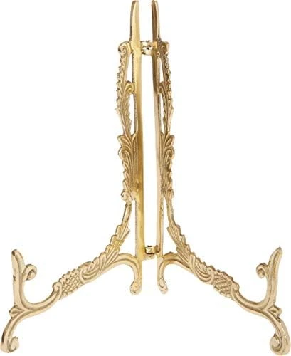 Ornate Hinged Brass Plate Stand, 9.5" H X 8" W X 7" D 3 Ornate Hinged Brass Plate Stand, 9.5" H X 8" W X 7" D - Image 3